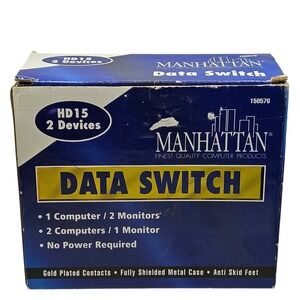 Manhattan Data Switch 150576 Beige VGA HD15 2-Port Manual A/B Box Shielded Metal